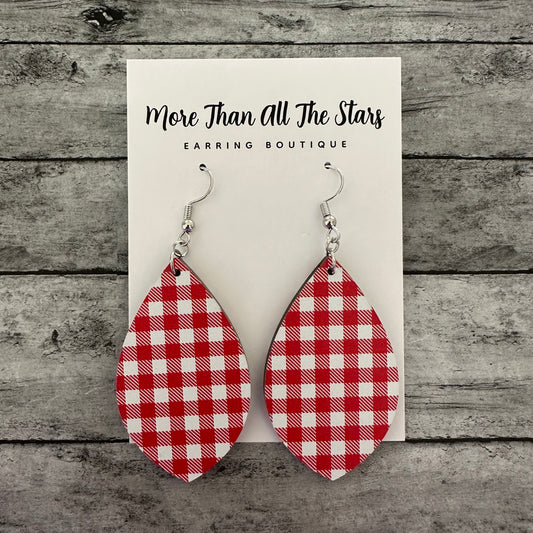 Red Plaid Petal Earrings