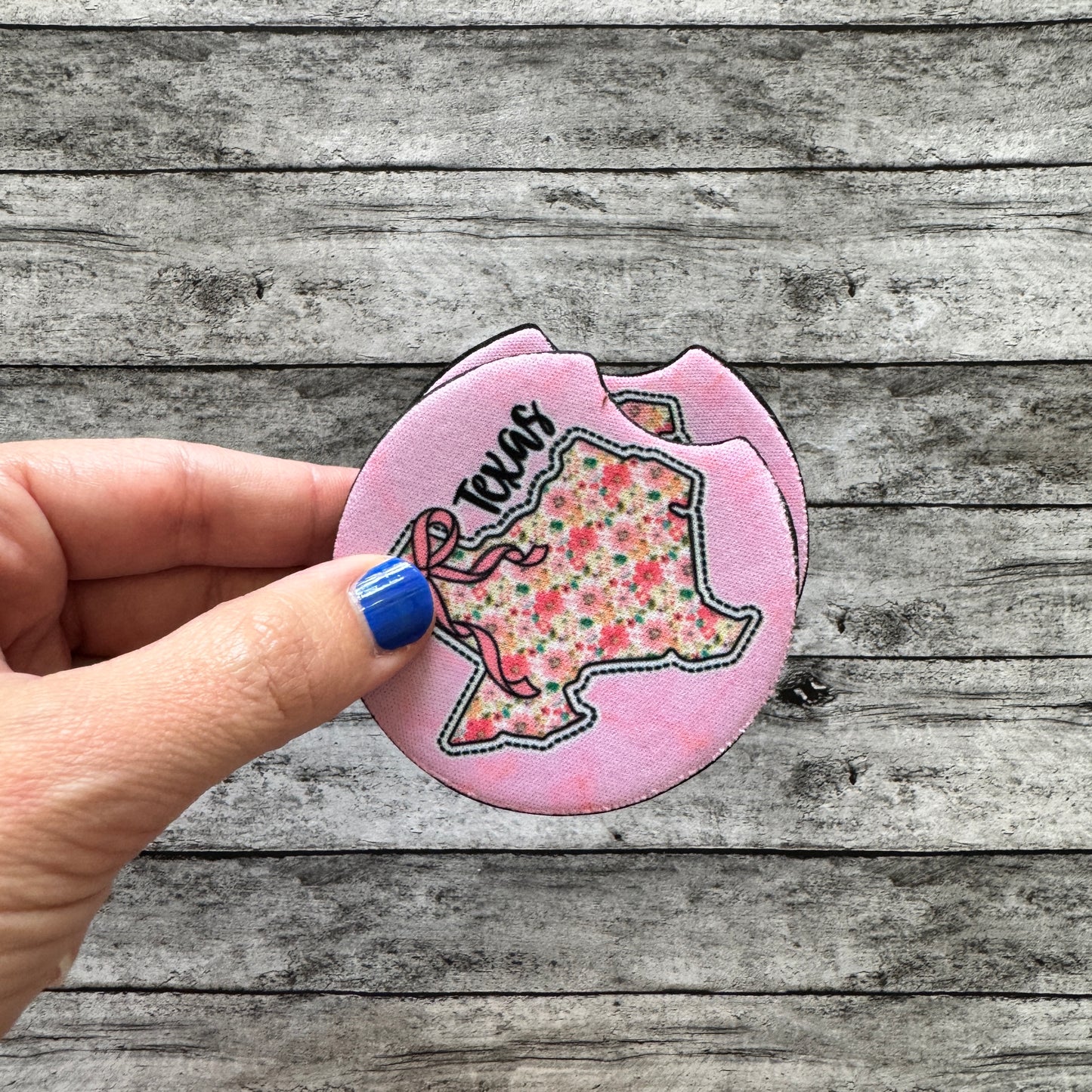 Pink Texas Neoprene Car Coaster
