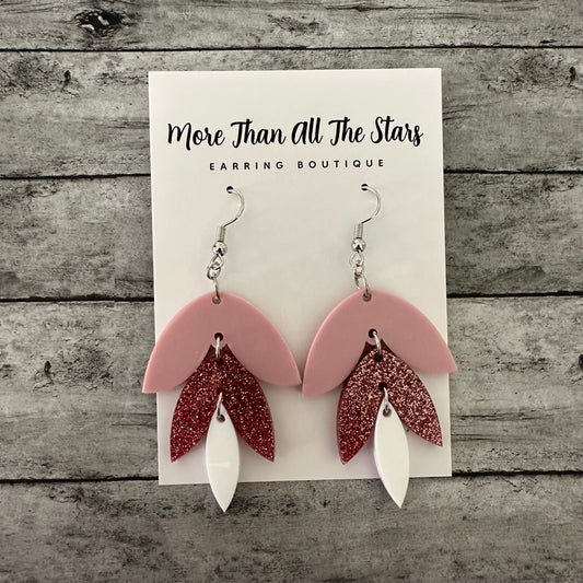 Pink and Rose Gold Petal Waterfall Earrings