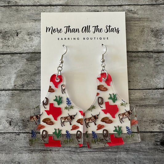 Texas Icons Cow Tag Earrings