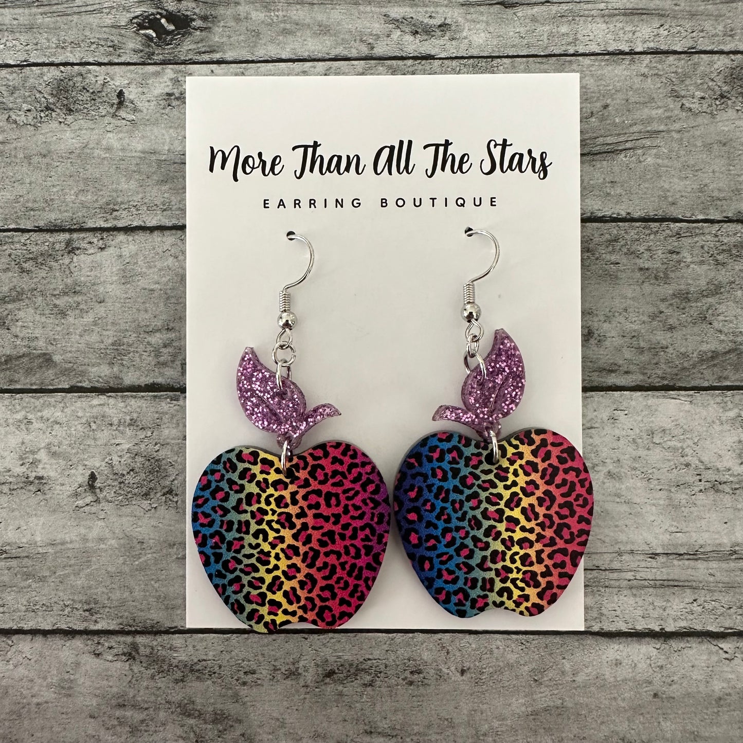 Rainbow Leopard Apple Earrings