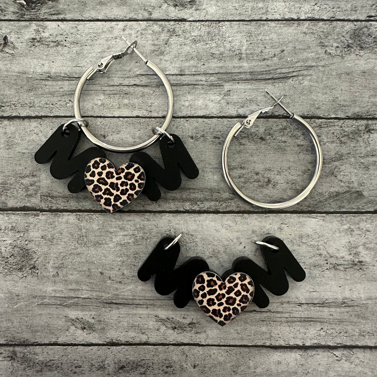 Leopard Heart Mom Interchangeable Hoop