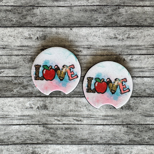 Teacher Love Neoprene Car Coaster