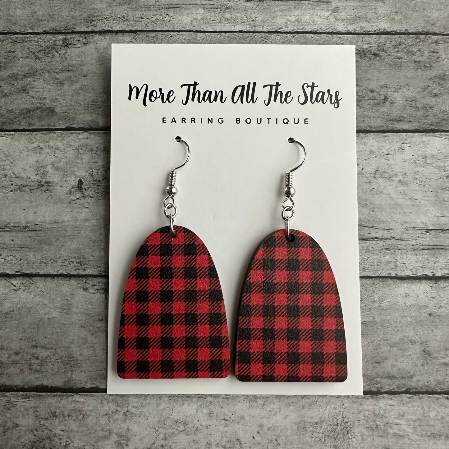 Black and Red Plaid Arch Earrings