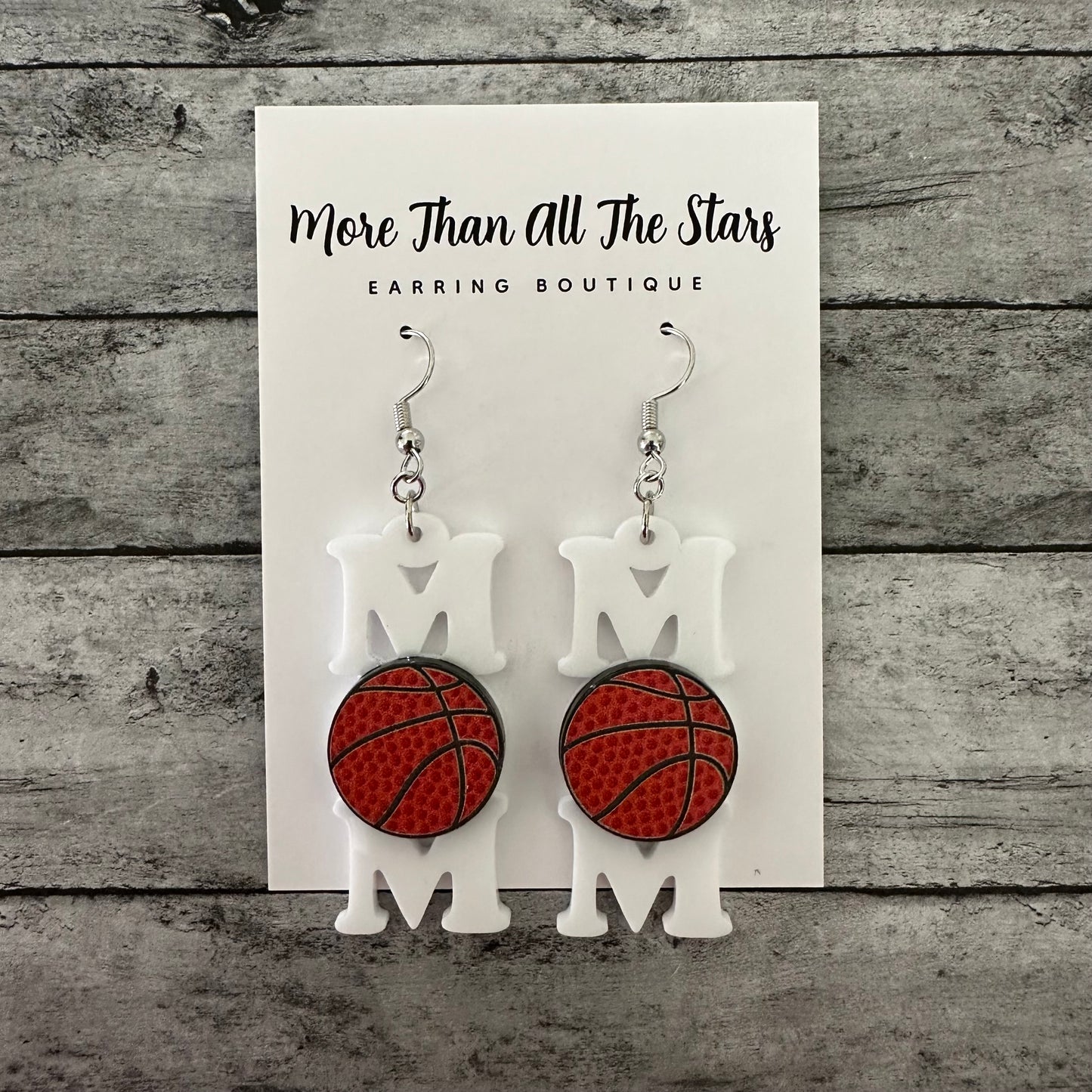 Basketball Mom White Earrings