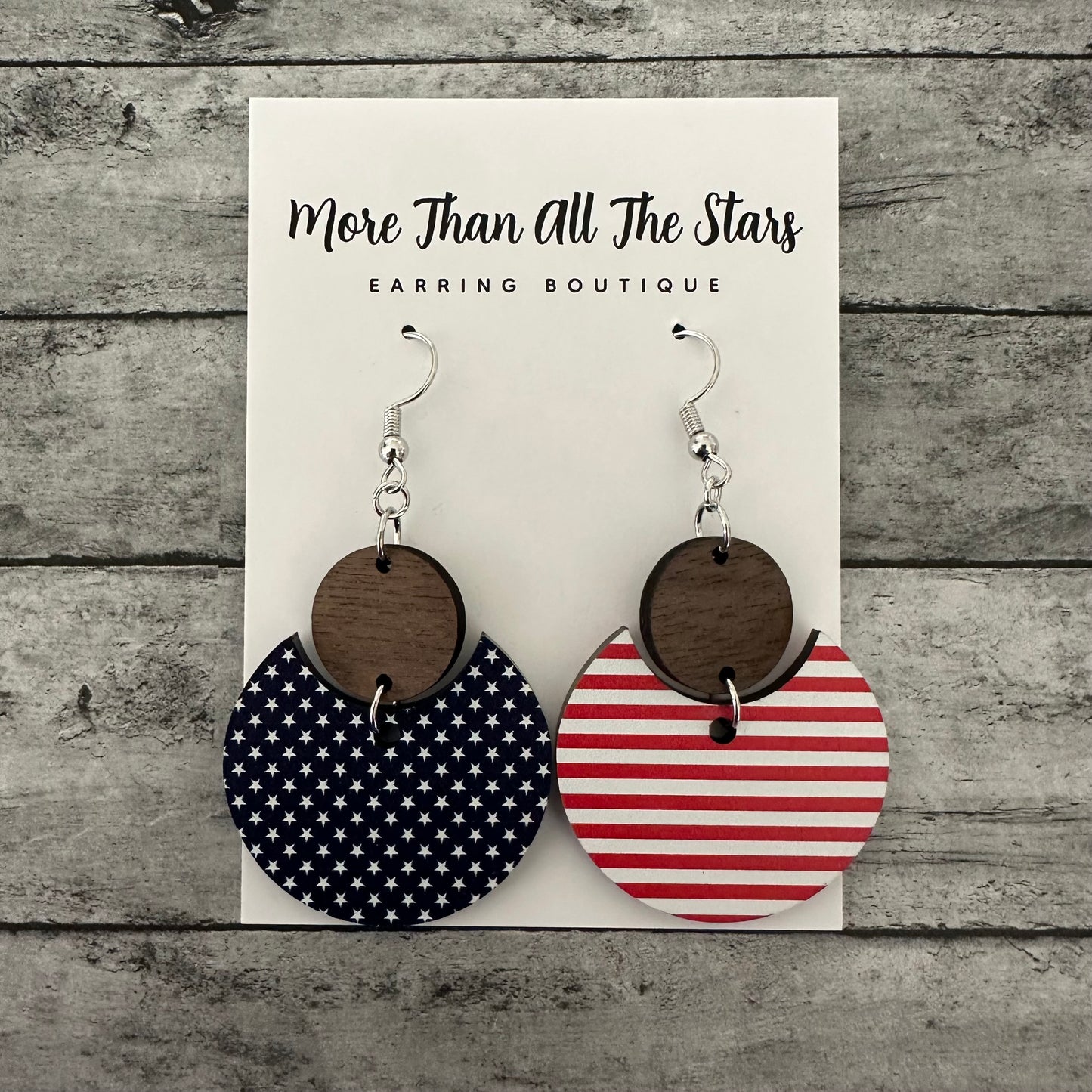 Americana Stars and Stripes Crescent Circle Earrings