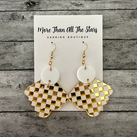 Gold Checkered Ruffle Earrings