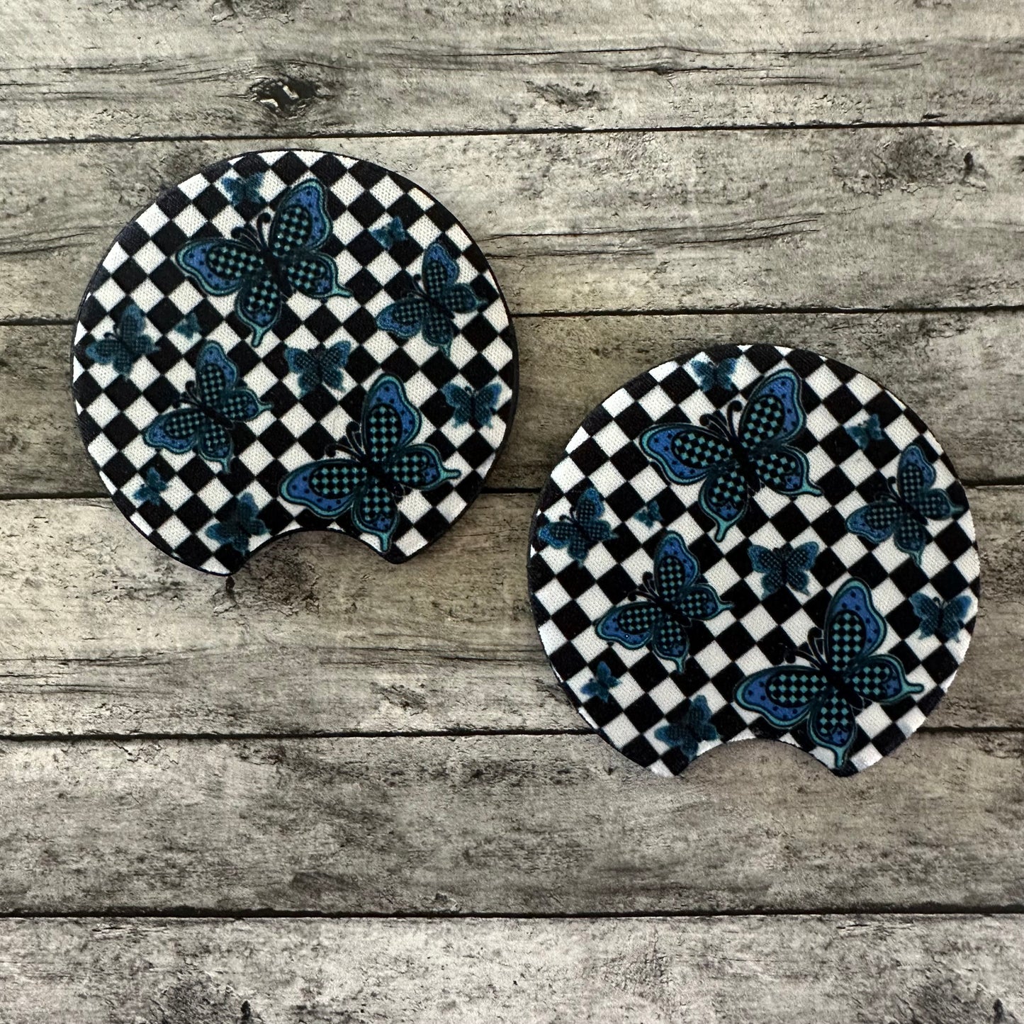 Blue Butterfly Neoprene Car Coaster