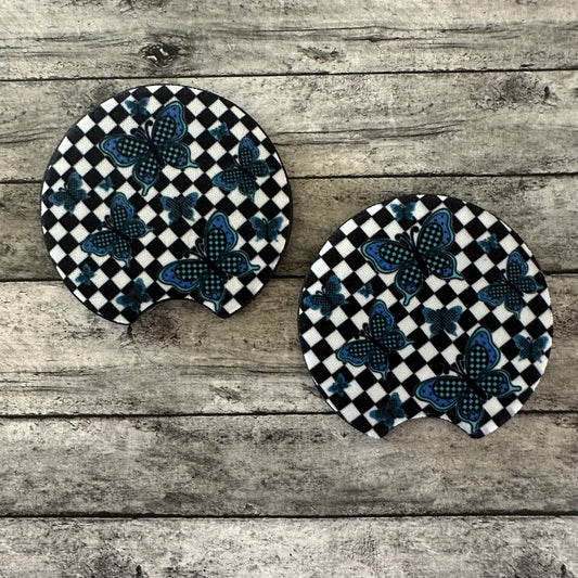 Blue Butterfly Neoprene Car Coaster