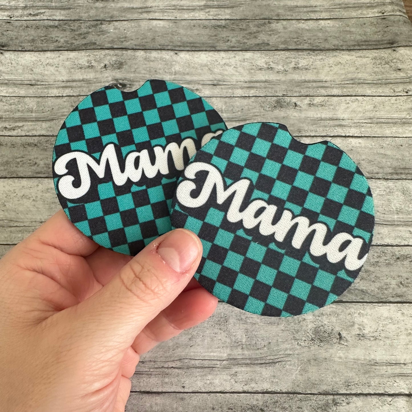 Checkered Mama Neoprene Car Coaster