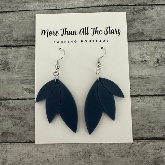 Navy Split Leaf Earrings