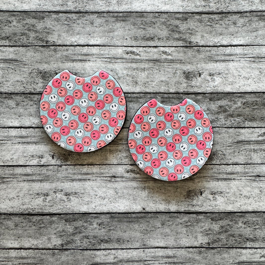 Multi Smiley Face Neoprene Car Coaster