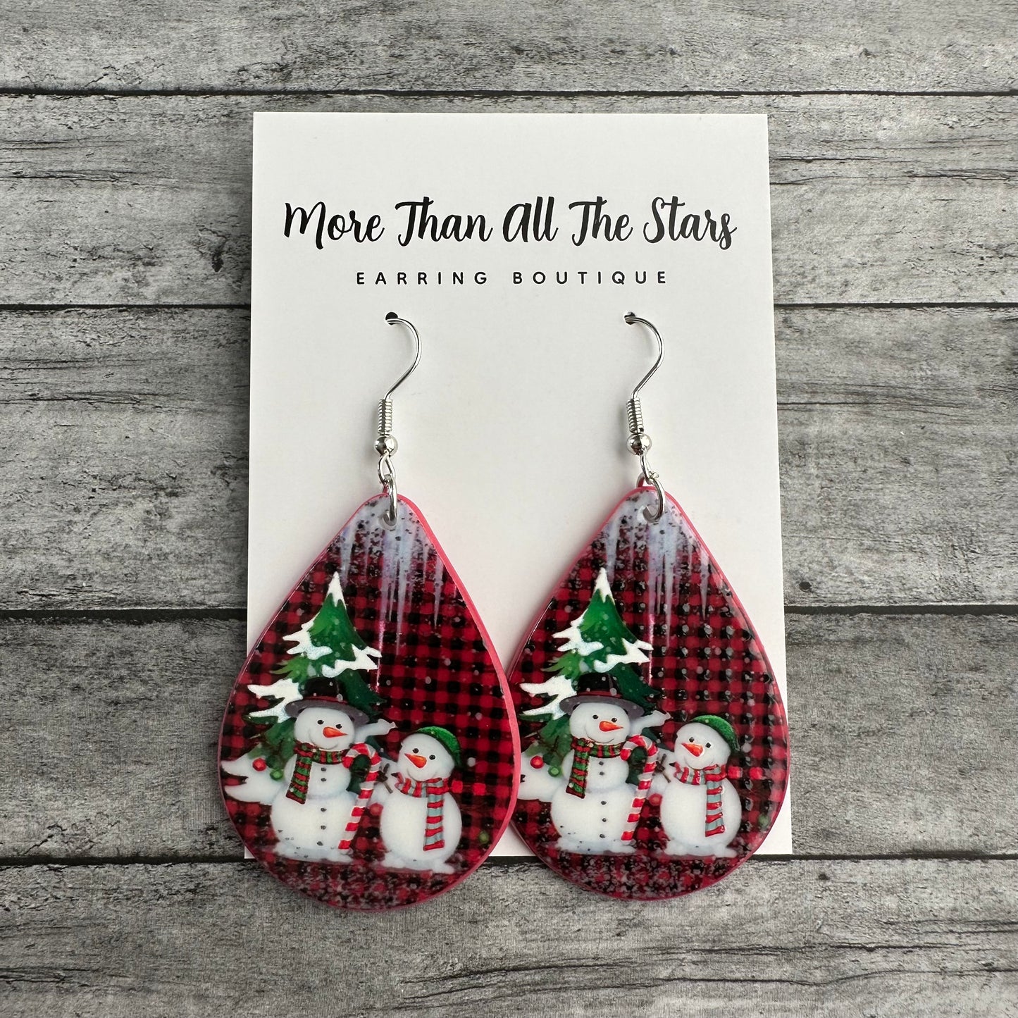 Plaid Snowman Earrings