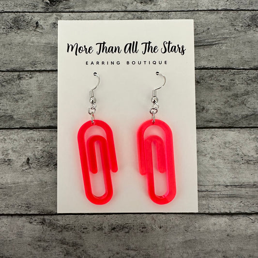 Hot Pink Paperclip Earrings