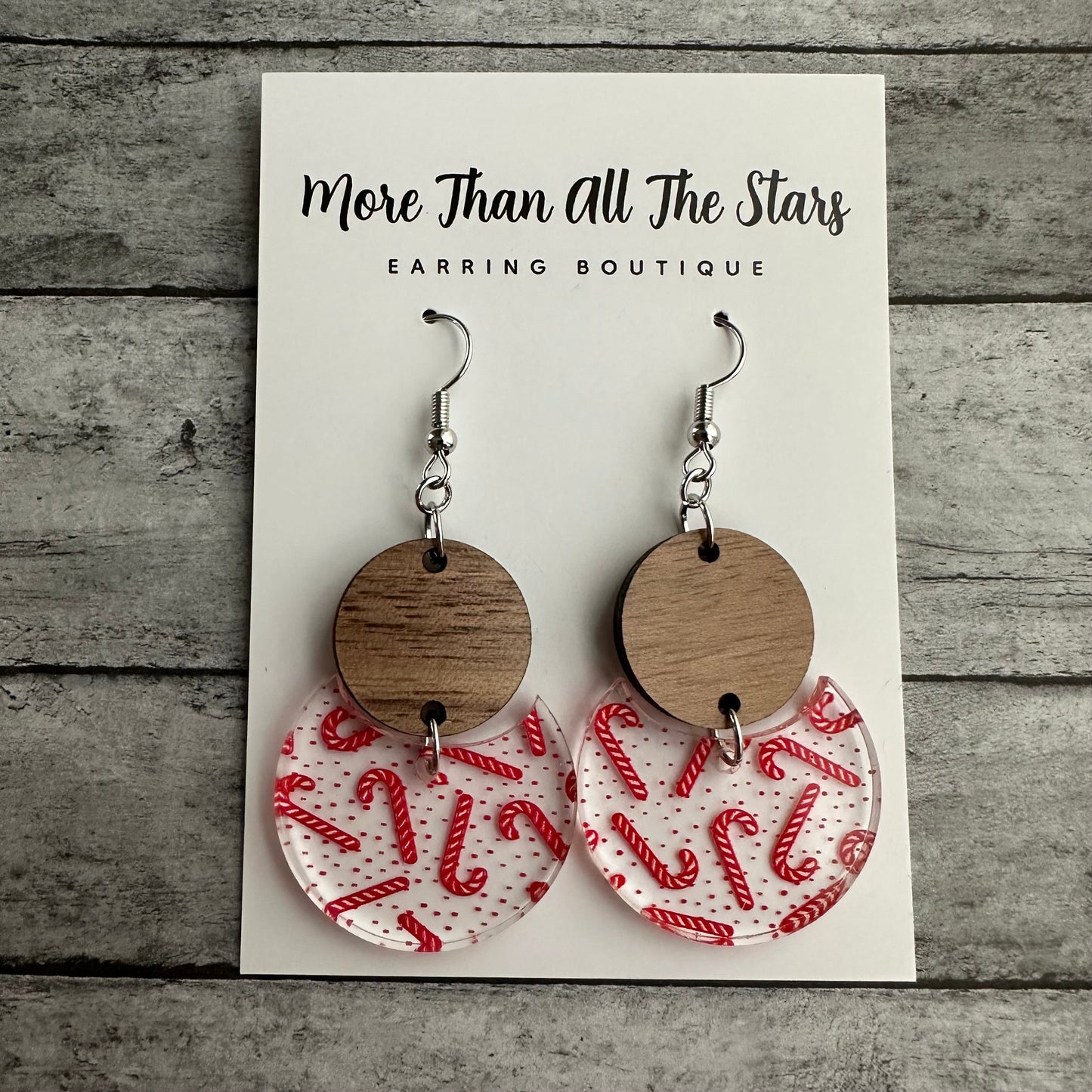 Candy Cane Crescent Circle Earrings