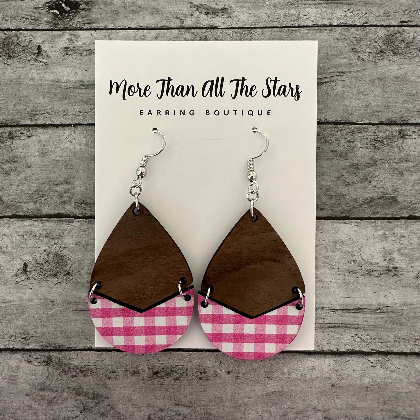 Pink Plaid Split Teardrop Earrings