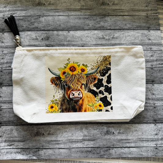 Sunflower Cow Zipper Pouch