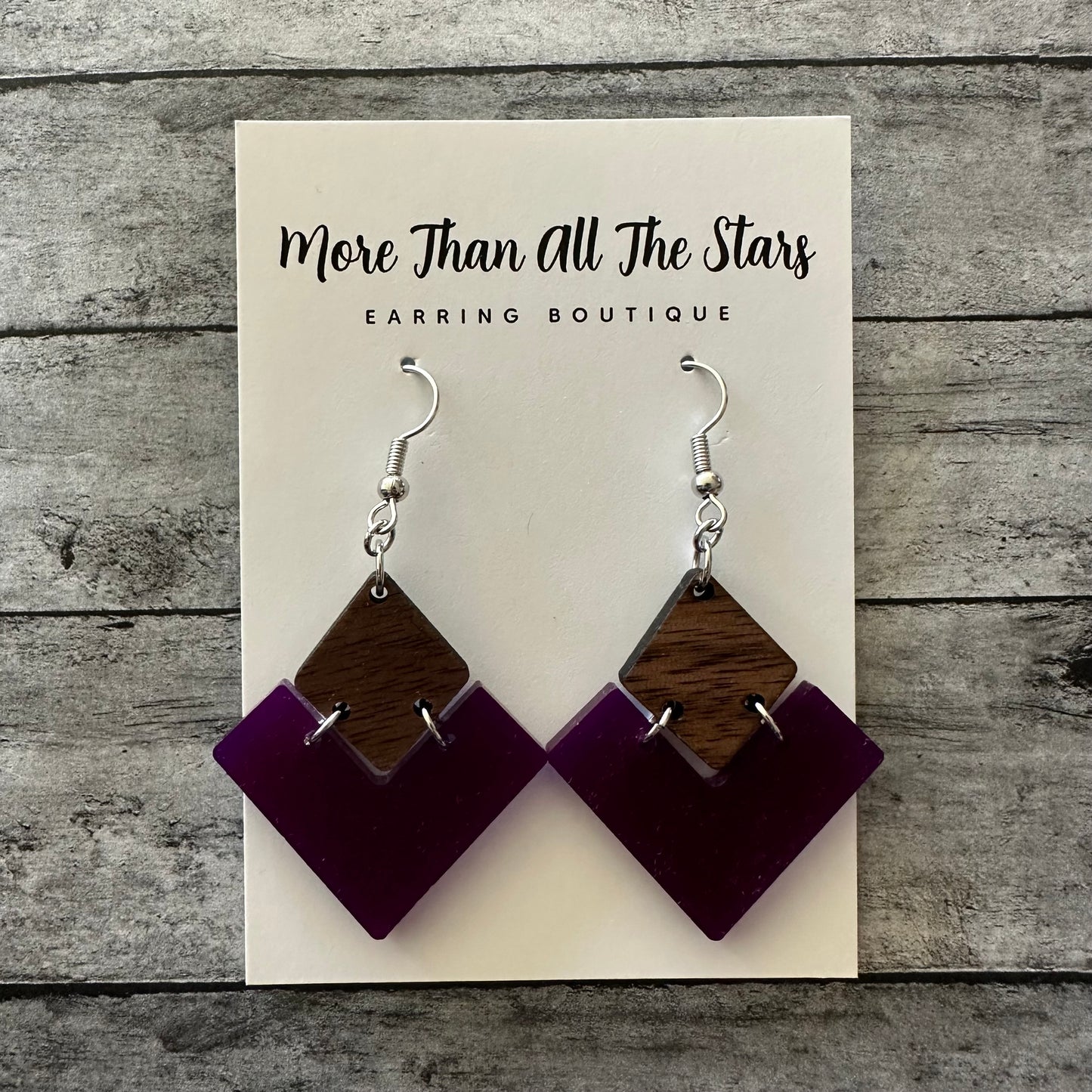 Purple Split Triangle Earrings