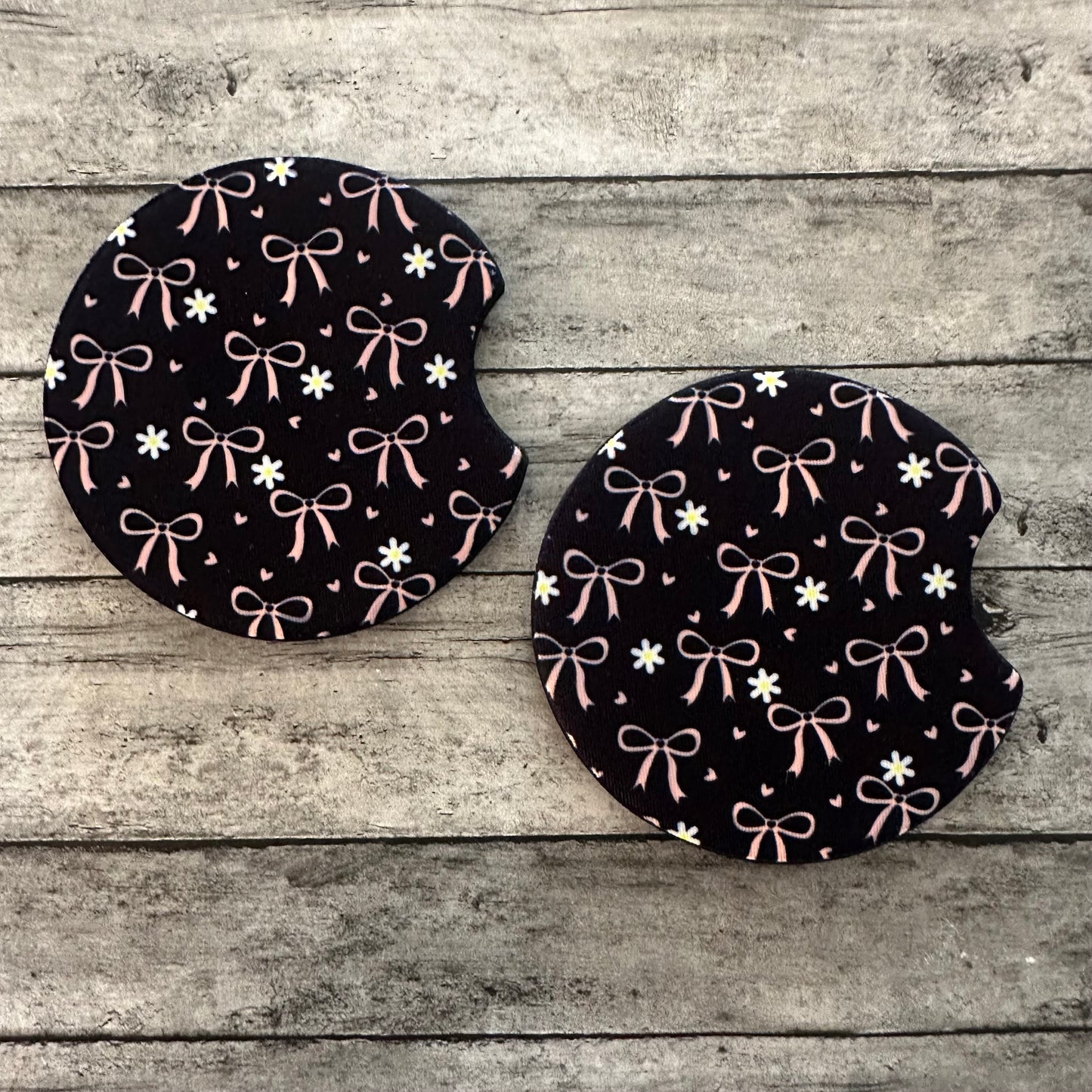 Pink Bow Neoprene Car Coaster