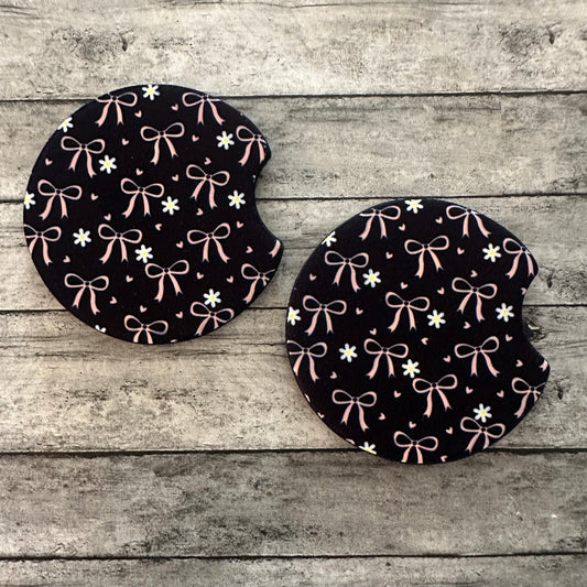 Pink Bow Neoprene Car Coaster