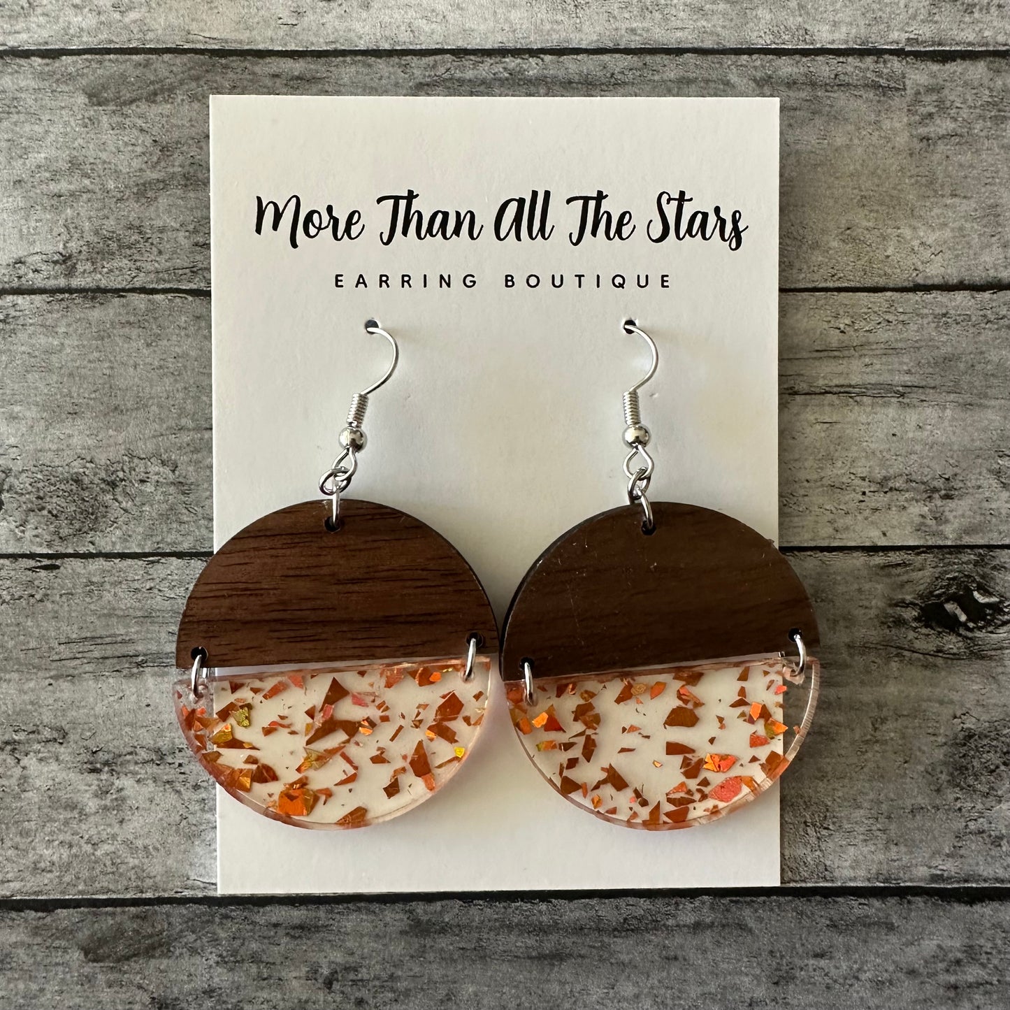 Orange Flake Split Circle Earrings