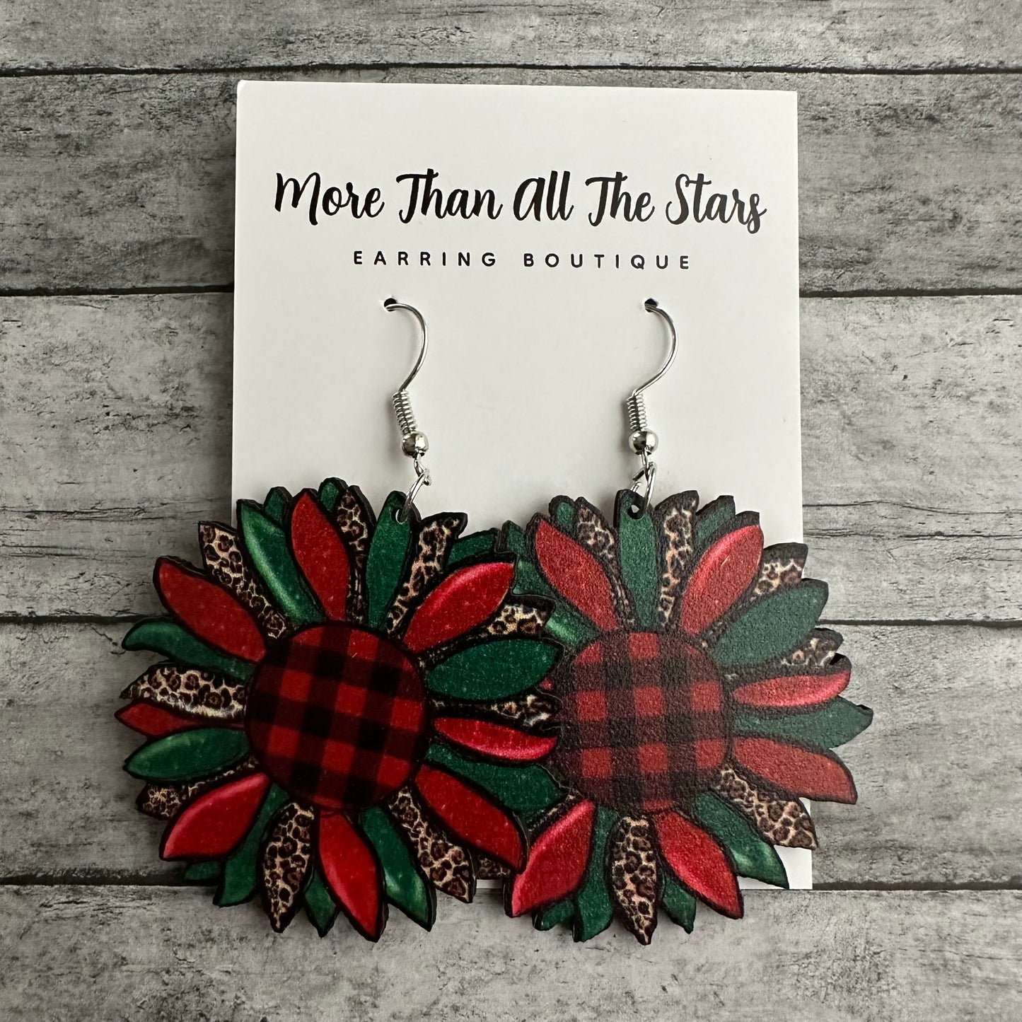 Christmas Plaid Sunflower Earrings