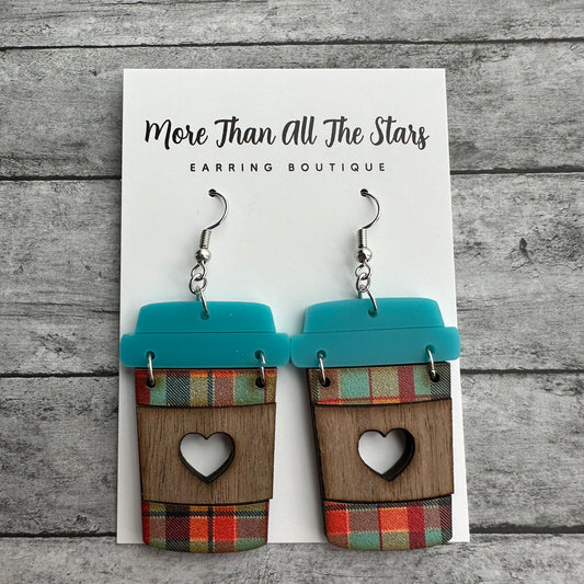 Fall Plaid Coffee Cup Earrings