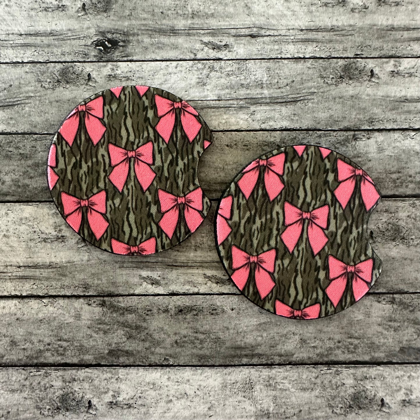 Camo Pink Bow Neoprene Car Coaster