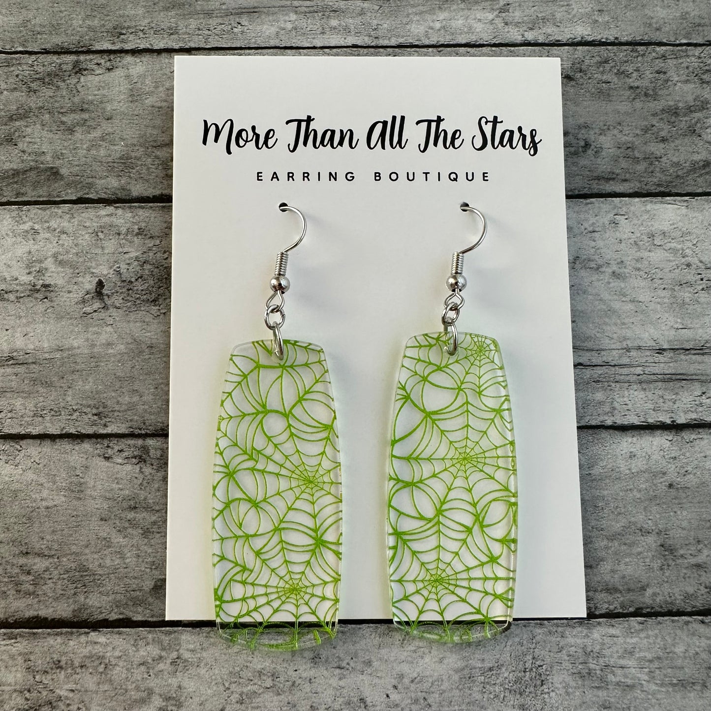 Green Spider Web Earrings