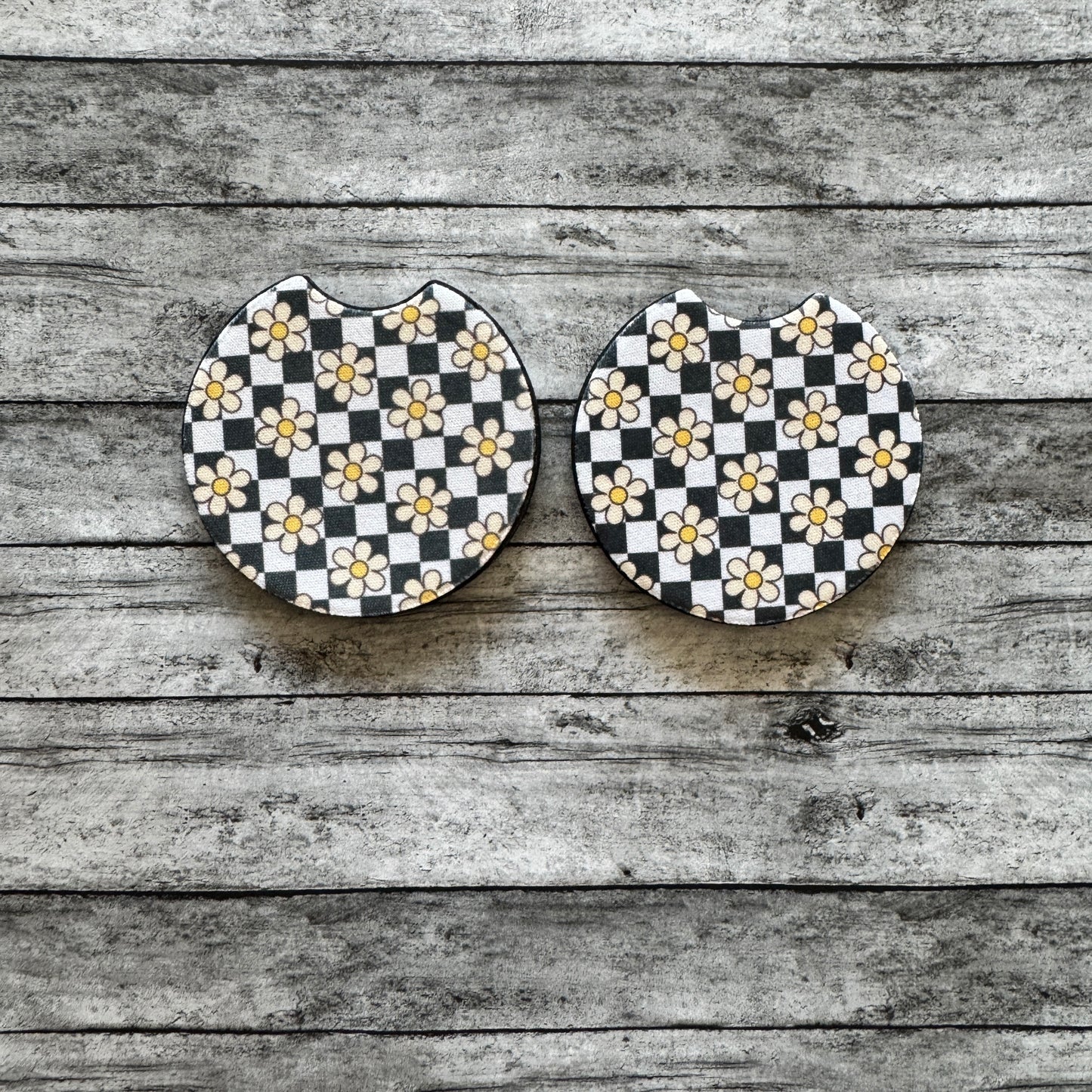 Floral Checkered Neoprene Car Coaster