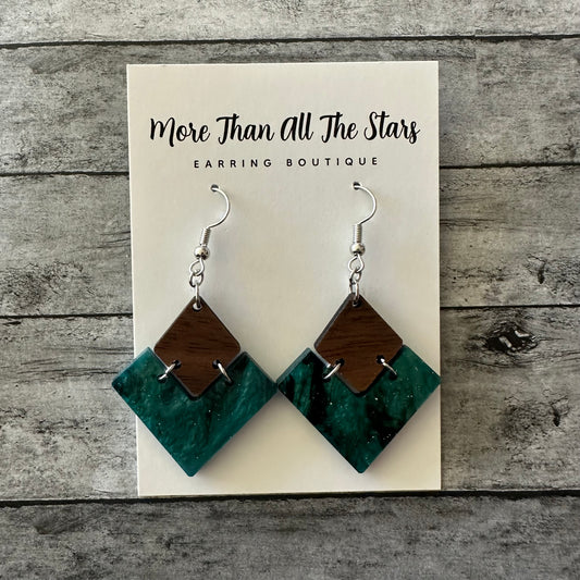 Emerald Starry Sky Pearl Split Triangle Earrings