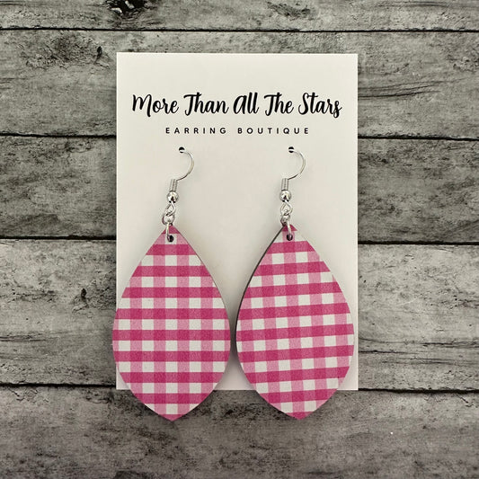 Pink Plaid Petal Earrings