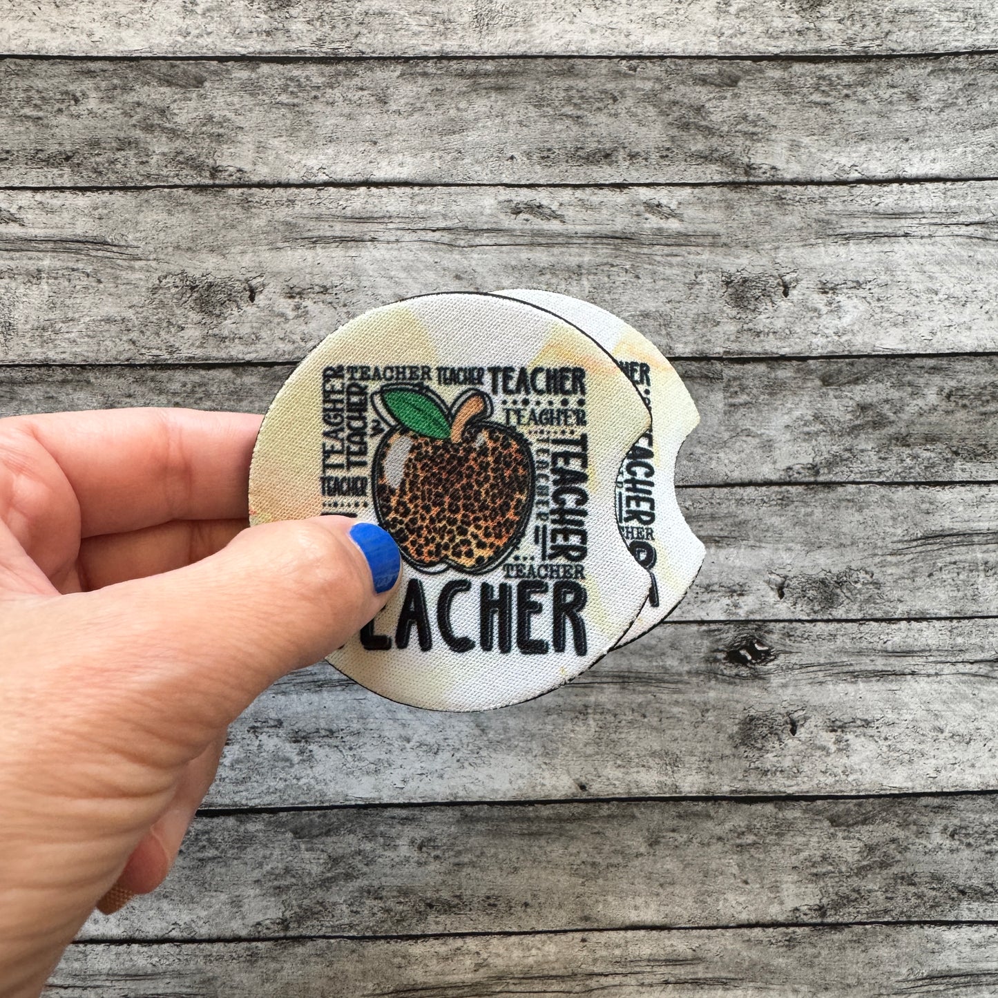 Leopard Apple Teacher Neoprene Car Coaster