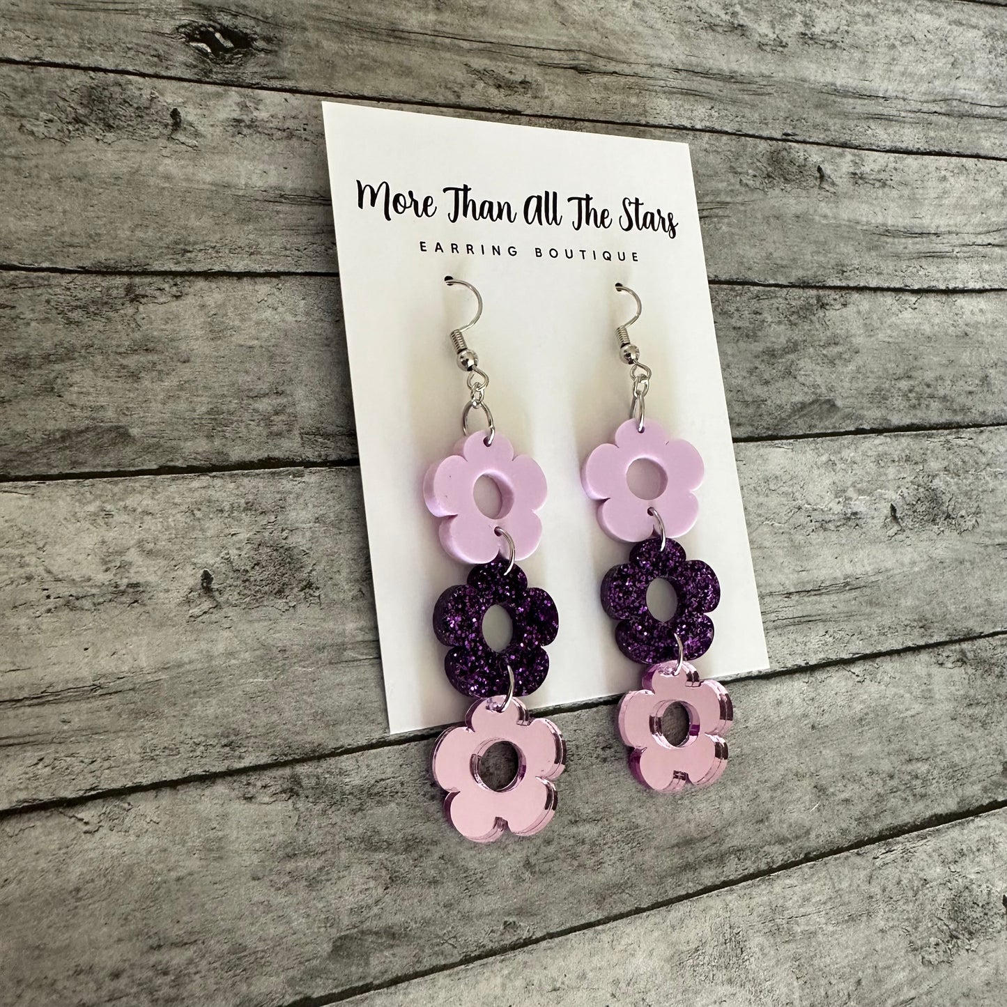 3 Purple Flower Earrings