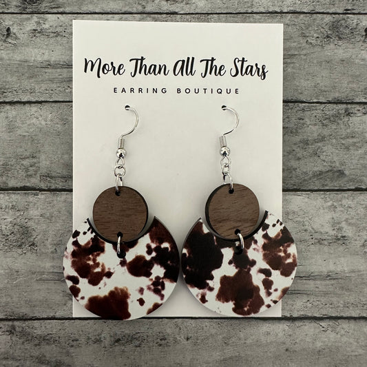 Brown Cow Crescent Circle Earrings