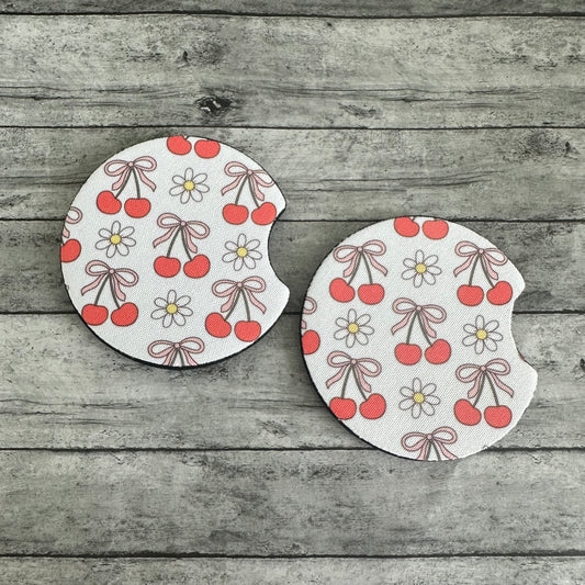 Daisies and Cherries Neoprene Car Coaster
