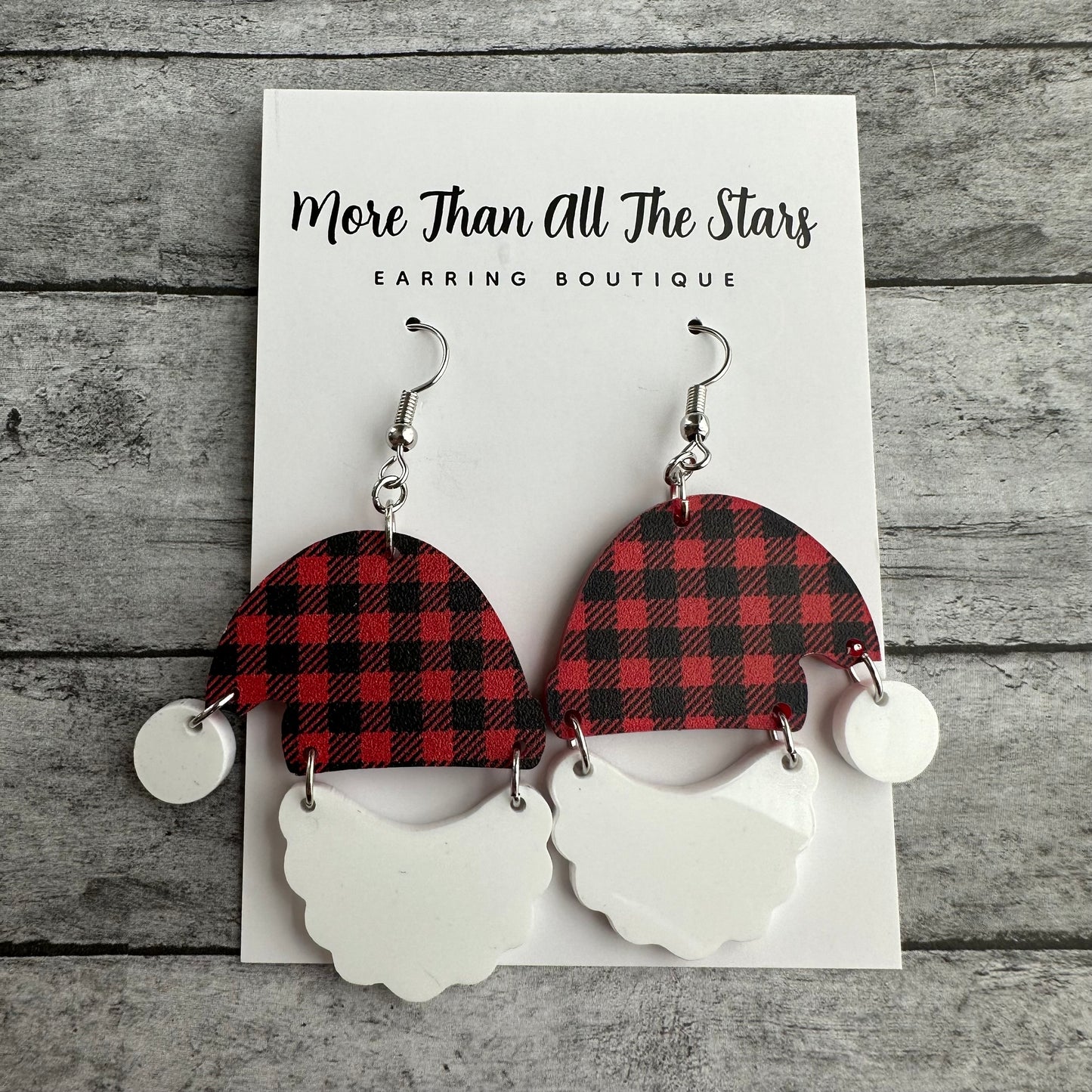 Black and Red Plaid Santa Earrings