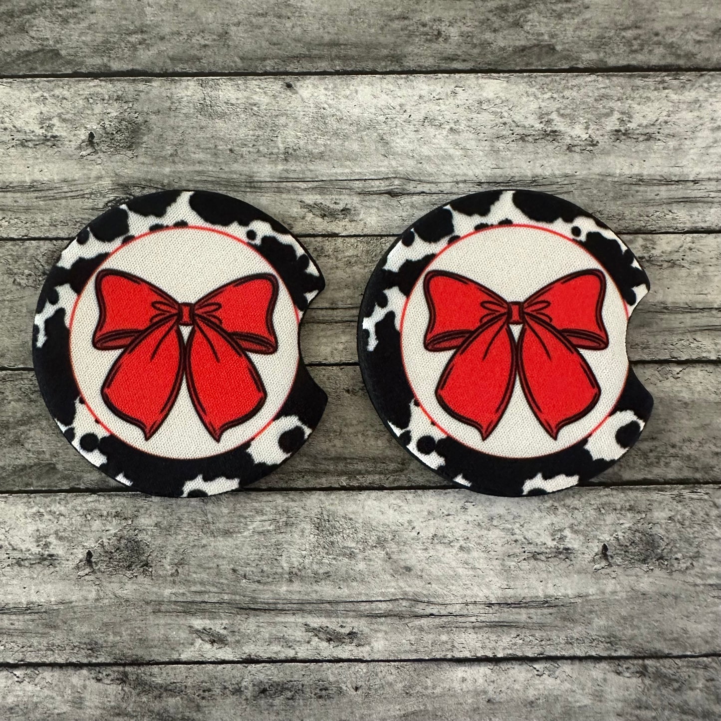 Red Bow Neoprene Car Coaster