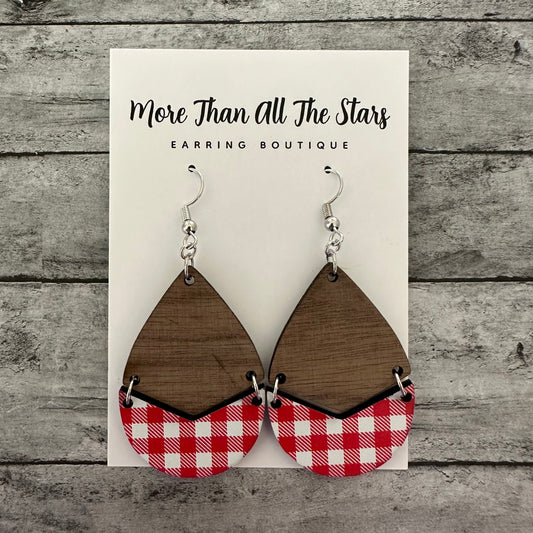 Red Plaid Split Teardrop Earrings