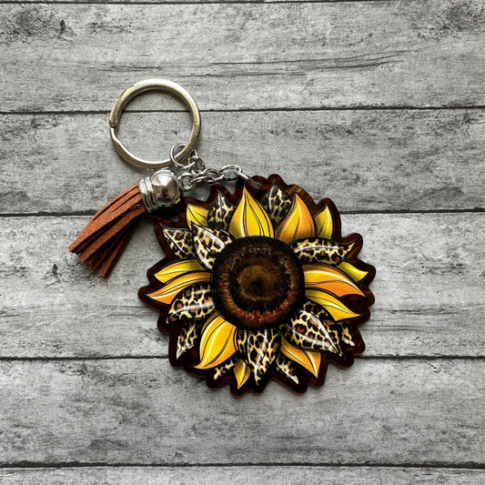 Leopard Sunflower Keychain