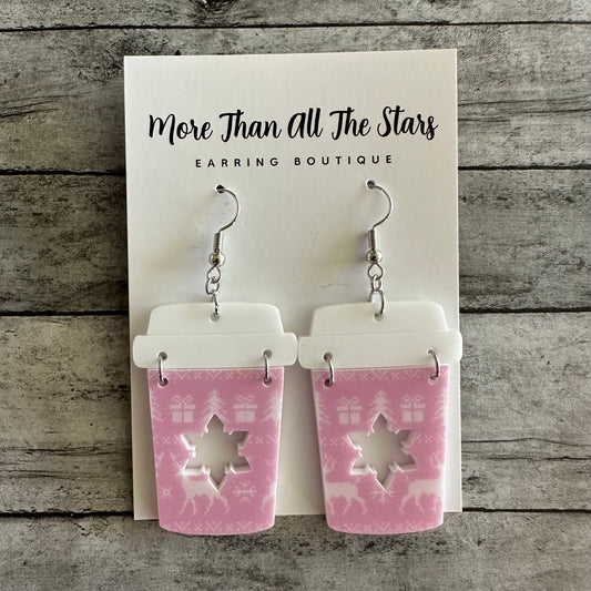 Pink Christmas Coffee Cup Earrings