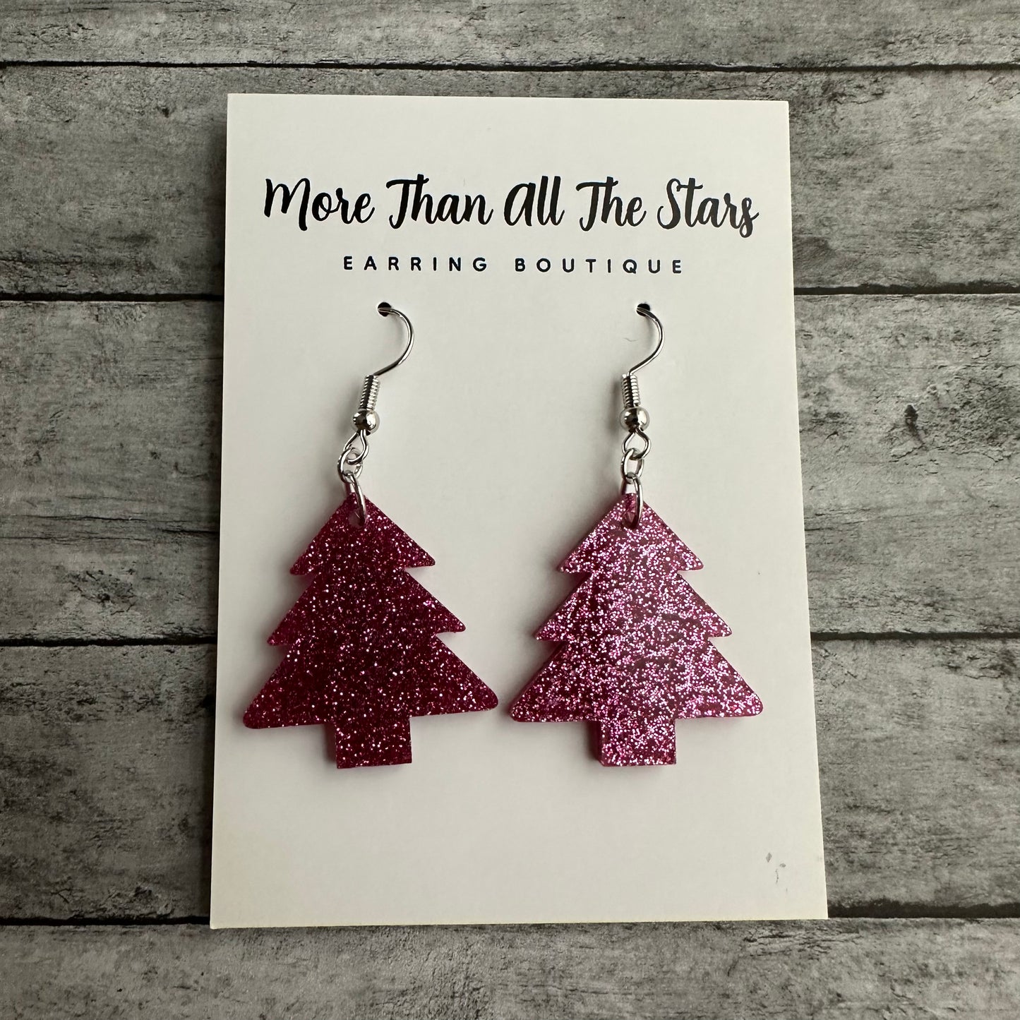 Mini Pink Glitter Tree Earrings