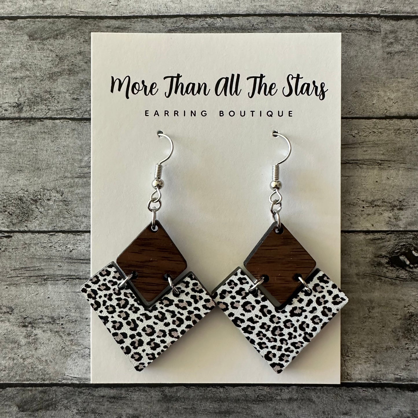 Snow Leopard Split Triangle Earrings