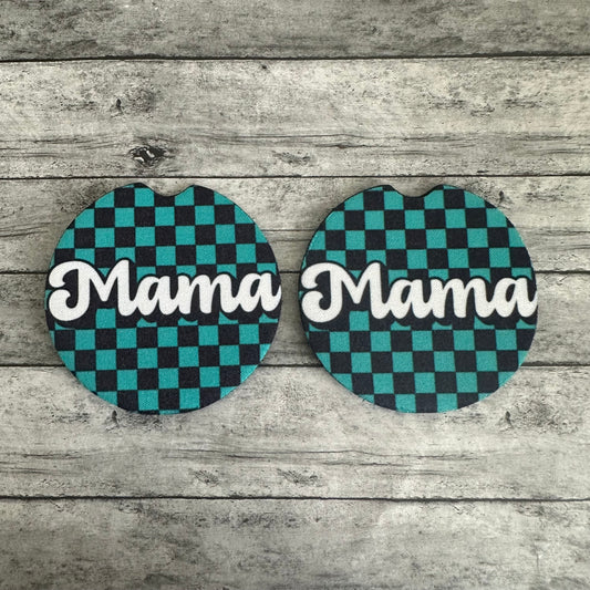 Checkered Mama Neoprene Car Coaster