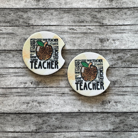 Leopard Apple Teacher Neoprene Car Coaster