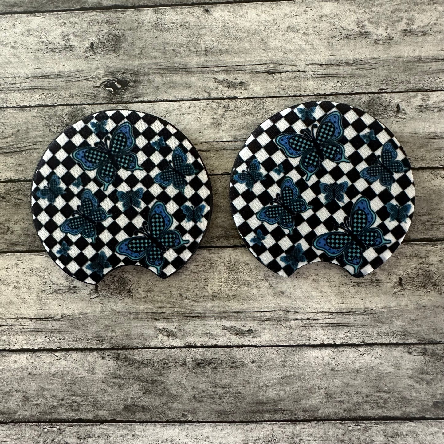 Blue Butterfly Neoprene Car Coaster