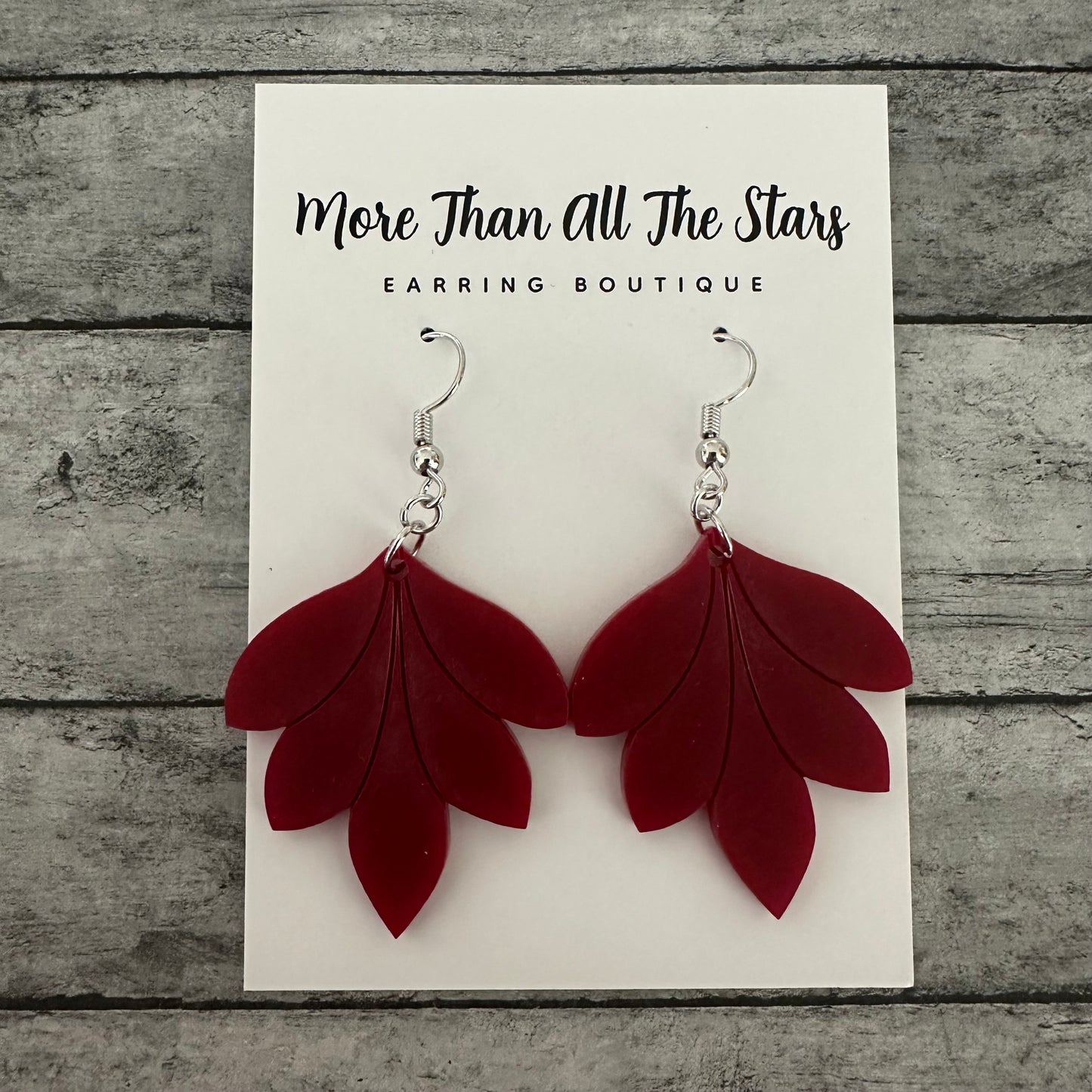 Burgundy Chunky Leaf Earrings