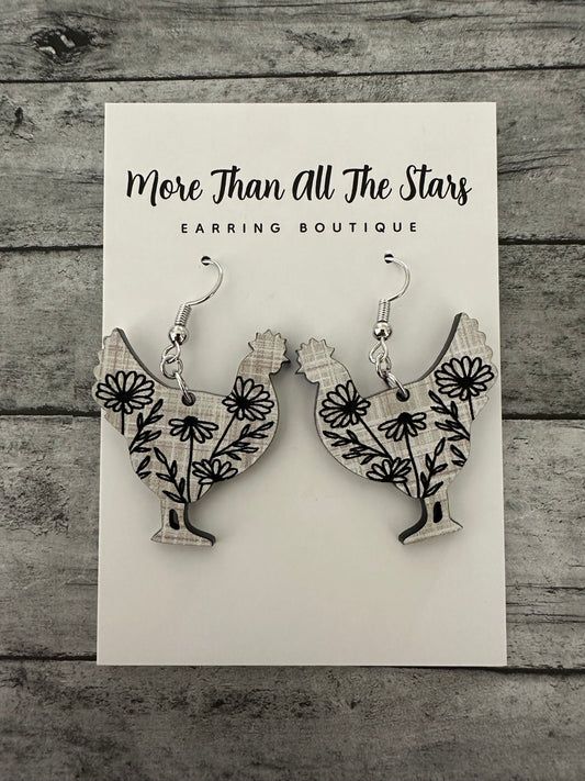 Floral Chicken Earrings