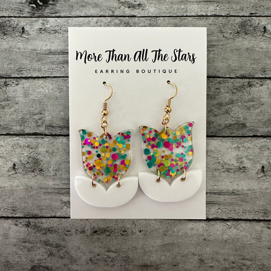 Pink and Gold Tulip Earrings