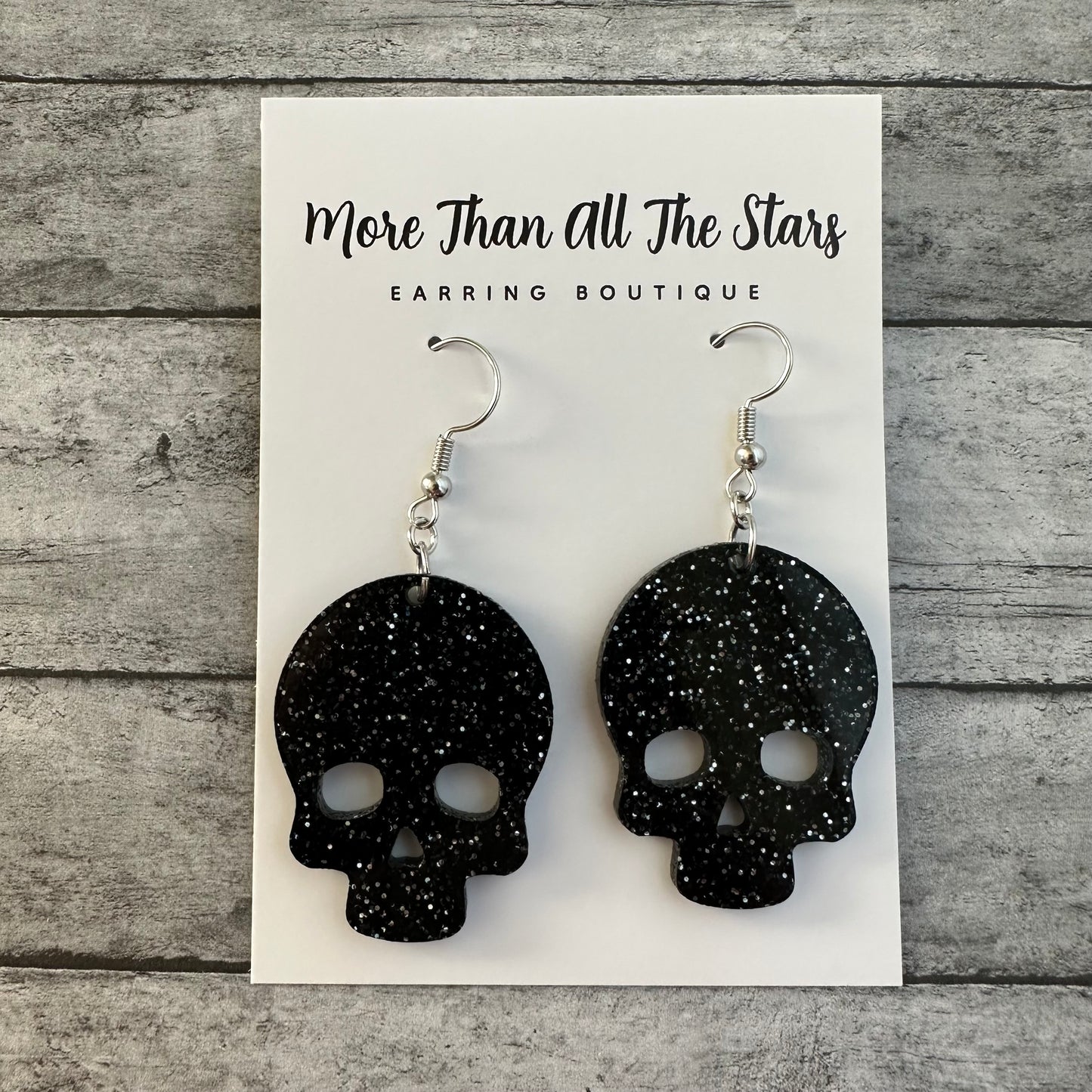 Black Glitter Skull Earrings